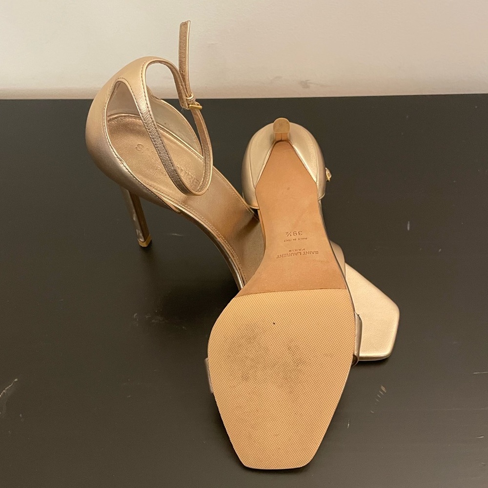 YSL Yves Saint Laurent Metallic Rose Gold Leather Amber Sandals Size 39.5 - Picture 10 of 16